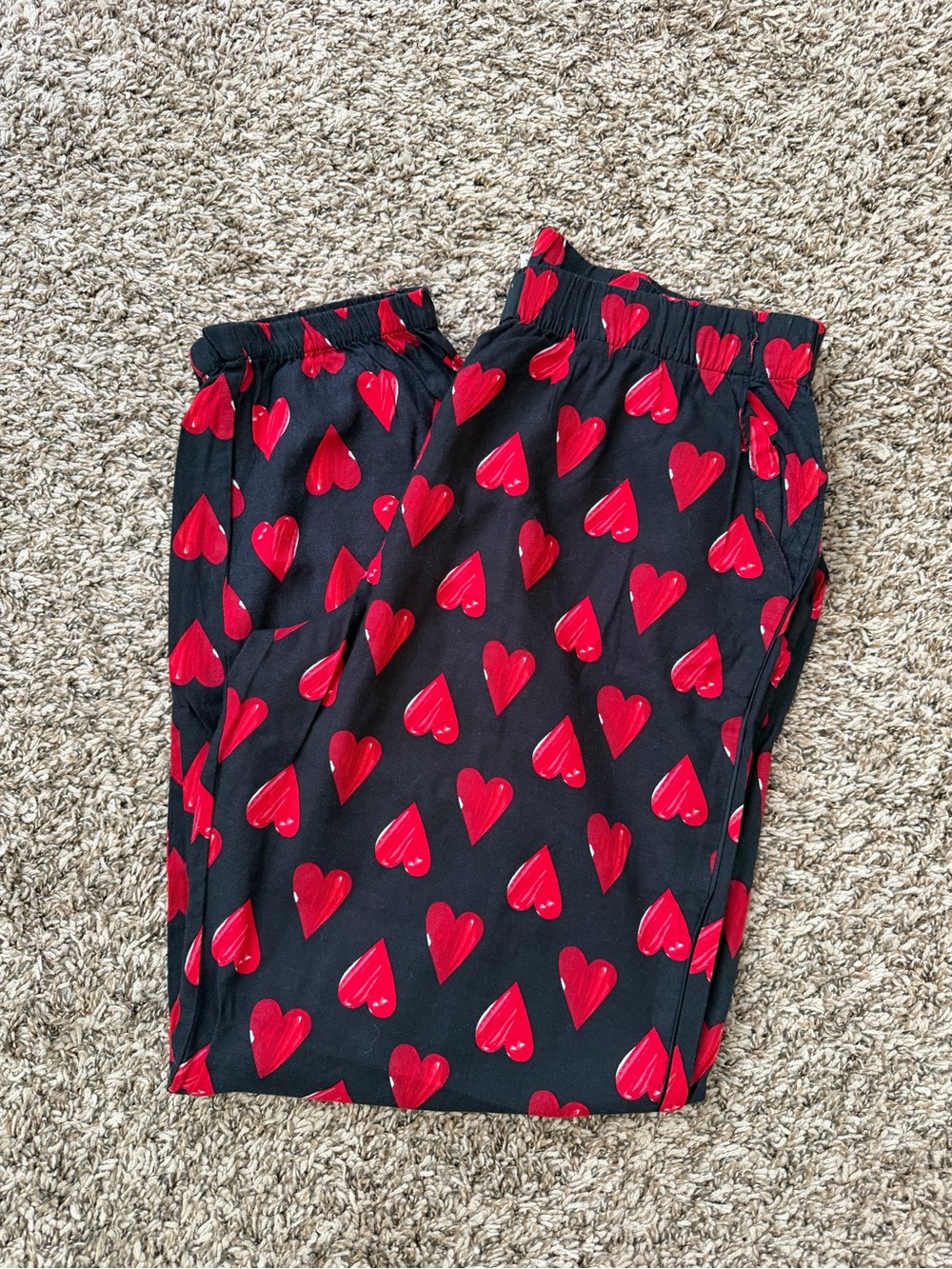 Victoria's Secret Black pj bottoms with Red Heart Print